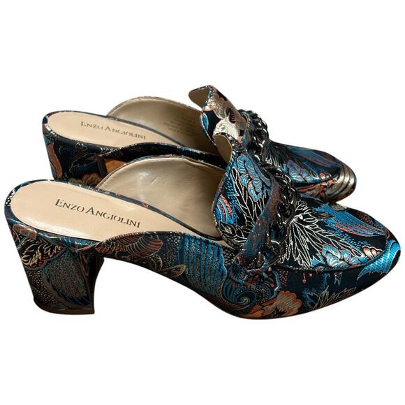 ENZO ANGIOLINI Gilian Women's 9.5 Brocade Floral Mules Black Print Fabric - Picture 7 of 16